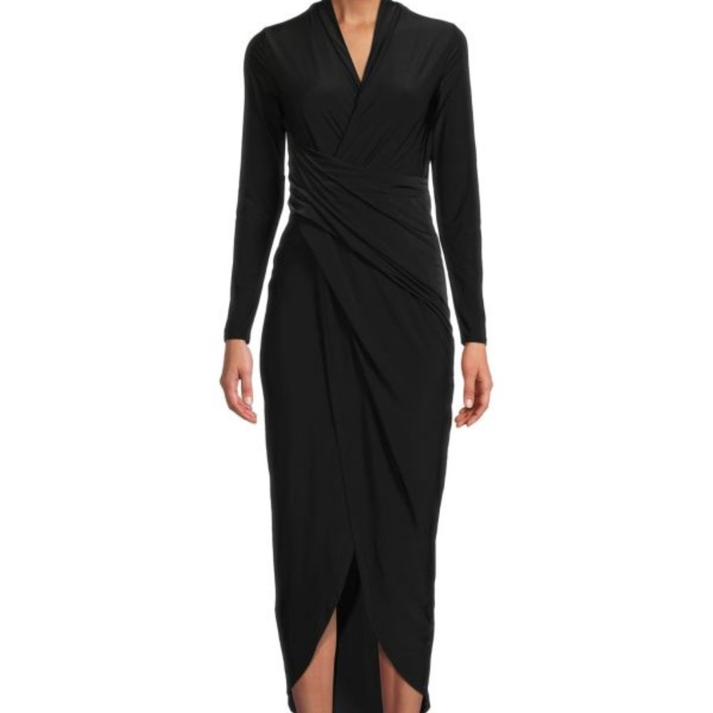 RACHEL Tulip-Hem Faux-Wrap Dress